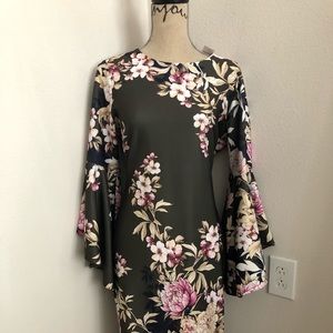 Olive Green Flower Print Dress